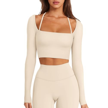 LASLULU Active Long Sleeve Workout Tops for Women Sexy Ribbed Crop Tops Cropped T Shirts Exercise Gy...