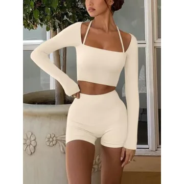 LASLULU Active Long Sleeve Workout Tops for Women Sexy Ribbed Crop Tops Cropped T Shirts Exercise Gym Shirts Y2k with Built in Bra(Beige X-Large)