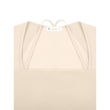 LASLULU Active Long Sleeve Workout Tops for Women Sexy Ribbed Crop Tops Cropped T Shirts Exercise Gym Shirts Y2k with Built in Bra(Beige X-Large)