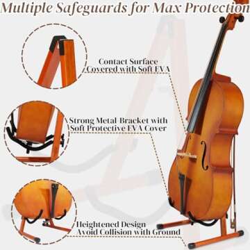 Cello Stand, Mahogany Wood Cello Stand with Bow Holder for Cello Display, A-Frame Cello Stand 4/4 wi...