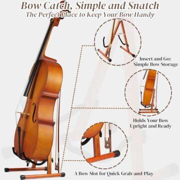 Cello Stand, Mahogany Wood Cello Stand with Bow Holder for Cello Display, A-Frame Cello Stand 4/4 with Padded Foam, Wooden Floor Cello Guitar Stand for Full Size 4/4, 7/8, 3/4, 1/2, 1/4, Guitar