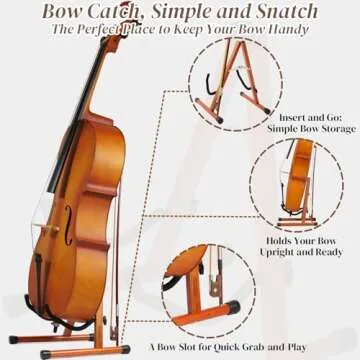 Cello Stand, Mahogany Wood Cello Stand with Bow Holder for Cello Display, A-Frame Cello Stand 4/4 with Padded Foam, Wooden Floor Cello Guitar Stand for Full Size 4/4, 7/8, 3/4, 1/2, 1/4, Guitar