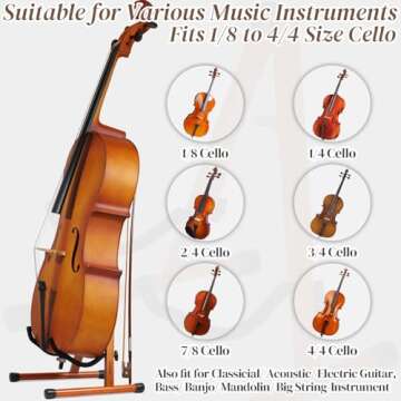 Cello Stand, Mahogany Wood Cello Stand with Bow Holder for Cello Display, A-Frame Cello Stand 4/4 with Padded Foam, Wooden Floor Cello Guitar Stand for Full Size 4/4, 7/8, 3/4, 1/2, 1/4, Guitar