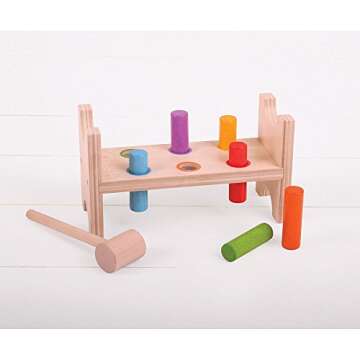 Bigjigs Toys First Hammer Bench - 8 Colorful Play Pieces for Toddlers