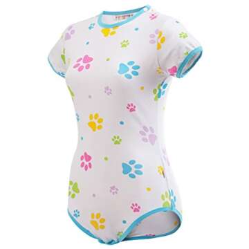 Littleforbig Adult Baby & Diaper Lover (ABDL) Button Crotch Romper Onesie - Baby Paws Onesie