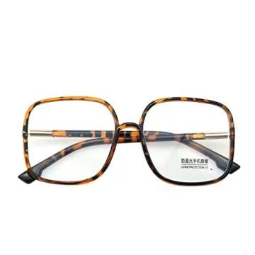 Shiratori Woman's New Retro Blue Light Blocking Glasses Big frame Nerd Eyeglasses Frame Anti Blue Ray Computer Game Glasses Leopard