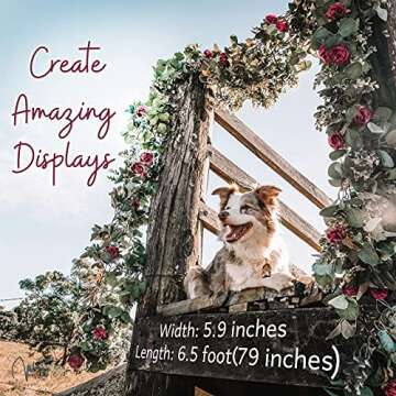 WILDIVORY Eucalyptus Garland with Flowers - 17 Red Roses - Lush, Natural Looking Eucalyptus and Flower Garland Decor, Floral Garland Greenery for Wedding Table Decor with Abundant Vines, Rose Leaves