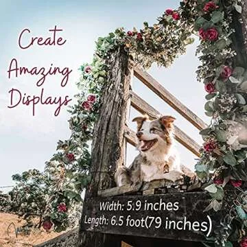 WILDIVORY Eucalyptus Garland with Flowers - 17 Red Roses - Lush, Natural Looking Eucalyptus and Flower Garland Decor, Floral Garland Greenery for Wedding Table Decor with Abundant Vines, Rose Leaves