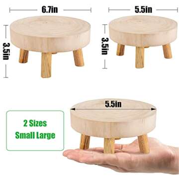 ANPHSIN Pack of 2 Mini Wooden Stool Display Stand - 5.5''/6.7'' Round Decorative Flower Shelf Bonsai Rack Garden Plant Pot Riser Holder Modern Plant Stand with Wood Grain for Indoor Outdoor Home Decoration (S, M)