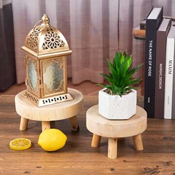 ANPHSIN Pack of 2 Mini Wooden Stool Display Stand - 5.5''/6.7'' Round Decorative Flower Shelf Bonsai Rack Garden Plant Pot Riser Holder Modern Plant Stand with Wood Grain for Indoor Outdoor Home Decoration (S, M)