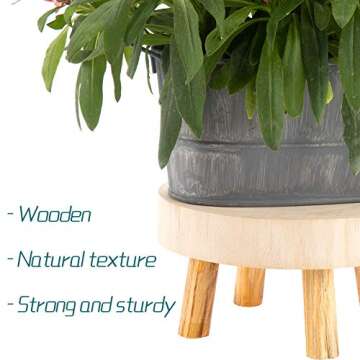 ANPHSIN Pack of 2 Mini Wooden Stool Display Stand - 5.5''/6.7'' Round Decorative Flower Shelf Bonsai Rack Garden Plant Pot Riser Holder Modern Plant Stand with Wood Grain for Indoor Outdoor Home Decoration (S, M)