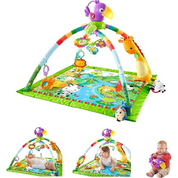 Fisher-Price Baby Playmat Rainforest Music & Lights Deluxe Gym with 10+ Activities & Toys for Develo...