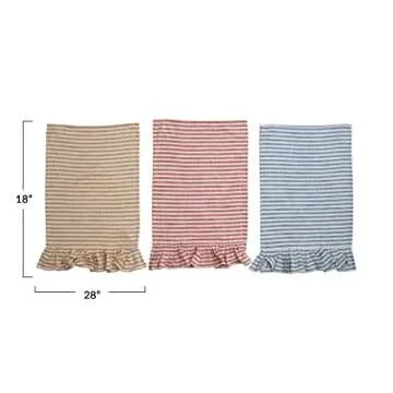 Stylish Creative Co-Op Cotton Striped Ruffle Tea Towels