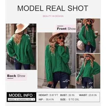 Dokotoo Womens Plus Size Sweaters 2024 Winter Fall Loose Cozy Solid Turtleneck Cowl Neck Long Sleeve Oversized Cable Knit Long Tunic Chunky Sweaters Pullover Outerwear Green S