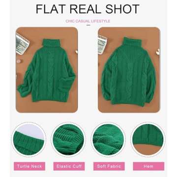 Dokotoo Womens Plus Size Sweaters 2024 Winter Fall Loose Cozy Solid Turtleneck Cowl Neck Long Sleeve Oversized Cable Knit Long Tunic Chunky Sweaters Pullover Outerwear Green S
