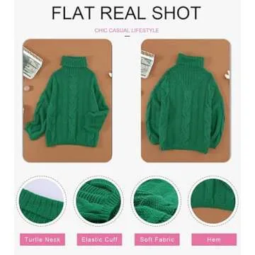 Dokotoo Womens Plus Size Sweaters 2024 Winter Fall Loose Cozy Solid Turtleneck Cowl Neck Long Sleeve Oversized Cable Knit Long Tunic Chunky Sweaters Pullover Outerwear Green S