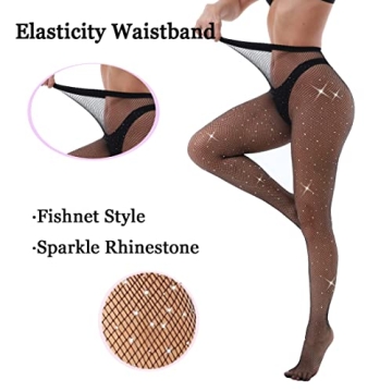 VEBZIN Sparkly Black Fishnet Tights for Women