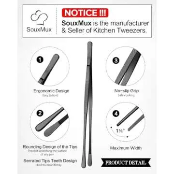 2 Pcs 12-inch Cooking Tweezers Tongs Precision Serrated Tips, Stainless Steel Professional Chef Twee...