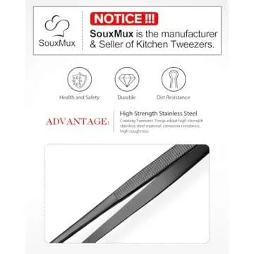 2 Pcs 12-inch Cooking Tweezers Tongs Precision Serrated Tips, Stainless Steel Professional Chef Tweezer Kitchen Tools for BBQ, Plating and Serving (Black)