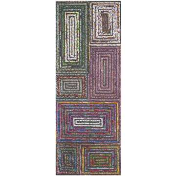 SAFAVIEH Nantucket Collection Runner Rug - 2'3" x 6', Charcoal, Handmade Boho Abstract Cotton & Wool, Ideal for High Traffic Areas in Living Room, Bedroom (NAN609A)
