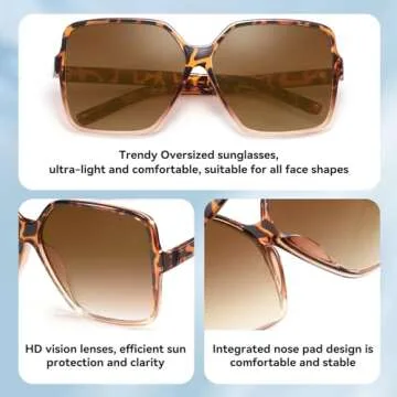 Dollger Oversized Square Sunglasses for Women Big Large Wide Fashion Shades for Men 100% UV Protection Brown+Brown leopard