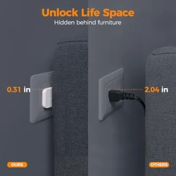 5FT Flat Extension Cord, TESSAN Surge Protector Power Strip with 4 Widely Spaced AC Outlets, 900 Jou...