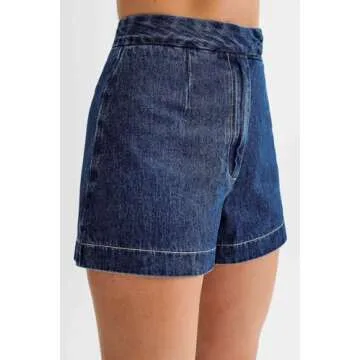 Womens Blazer Vest Denim 2 Piece Set Casual Round Neck Sleeveless Button Down Vest Tops High Waist Short Pants Suit Vest Sets