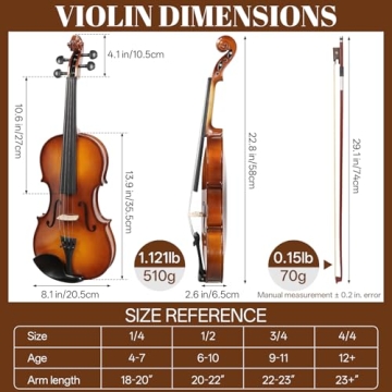 Kmise Violin 4/4 Full Set, High Density Ebony Violins, Glossy Acoustic Fiddle for Adults, Beginners,...
