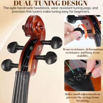 Kmise Violin 4/4 Full Set, High Density Ebony Violins, Glossy Acoustic Fiddle for Adults, Beginners, Students with Violin Case, Rosin, Strings, Bow, Shoulder Rest, Beginner's Guide (Ebony, 4/4)