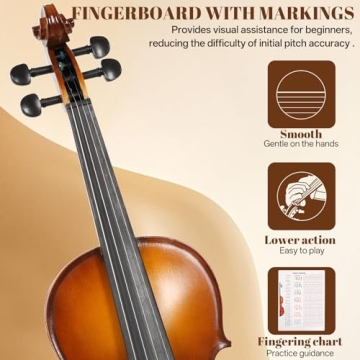 Kmise Violin 4/4 Full Set, High Density Ebony Violins, Glossy Acoustic Fiddle for Adults, Beginners, Students with Violin Case, Rosin, Strings, Bow, Shoulder Rest, Beginner's Guide (Ebony, 4/4)