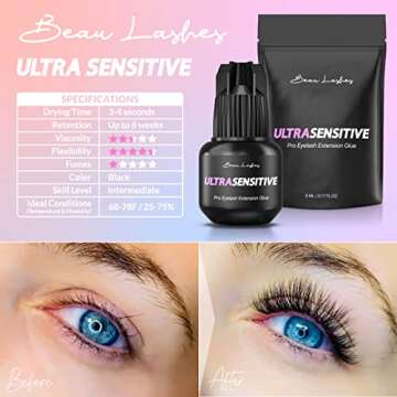 Sensitive Eyelash Extension Glue for Pros – Fast Dry 6 Weeks Retention