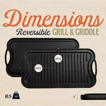 Legend Cast Iron Griddle for Gas Stovetop with Easy Grip Handles | 2-in-1 Reversible 20” | Use On Open Fire & in Oven | Lightly Pre-Seasoned Gets Better with Each Use