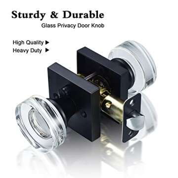 coolnews Matte Black Door Knob Glass Door Knobs Interior Privacy Door Knobs with Lock for Bathroom a...