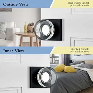 coolnews Matte Black Door Knob Glass Door Knobs Interior Privacy Door Knobs with Lock for Bathroom and Bedroom Vintage Crystal Door Knobs