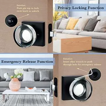 coolnews Matte Black Door Knob Glass Door Knobs Interior Privacy Door Knobs with Lock for Bathroom and Bedroom Vintage Crystal Door Knobs