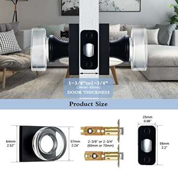 coolnews Matte Black Door Knob Glass Door Knobs Interior Privacy Door Knobs with Lock for Bathroom and Bedroom Vintage Crystal Door Knobs