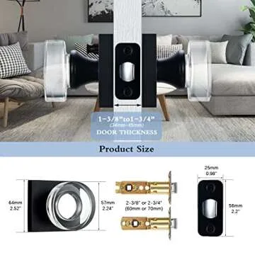 coolnews Matte Black Door Knob Glass Door Knobs Interior Privacy Door Knobs with Lock for Bathroom and Bedroom Vintage Crystal Door Knobs