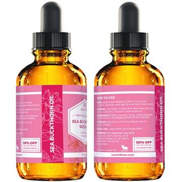 Leven Rose Sea Buckthorn Seed Oil, 100% Pure Unrefined Cold Pressed Anti Aging Acne Treatment for Hair Skin and Nails (1 oz)