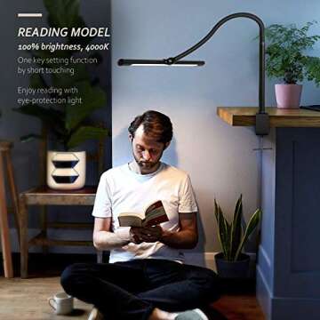 MIPAWS LED Desk Lamp 12W 600lm Workbench Lights Adjustable Goose-Neck Clamp Lamp with 5 Color Modes, Stepless Dimming Touch-Control Eye-Care Architect Drafting Lamps for Home Office Studio Working