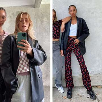 ABYOVRT Women Leather Jacket Oversized Faux Leather Blazer Button Down Lapel Coat with Pockets Vintage Streetwear (Black,Large)