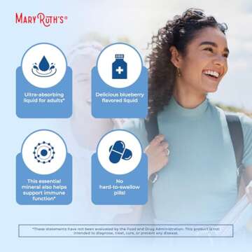 MaryRuth Organics Nutritional Supplement | Liposomal Liquid Zinc Supplement with Vitamin E | Overall Health and Skin Care | Blueberry | Vegan, Non-GMO, Gluten Free, No Sugar Added | 15.22 Fl Oz