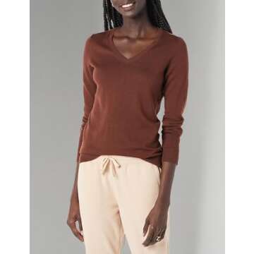 Amazon Essentials Women's Classic-Fit Lightweight Long-Sleeve V-Neck Sweater (Available in Plus Size), Toffee Brown, Medium