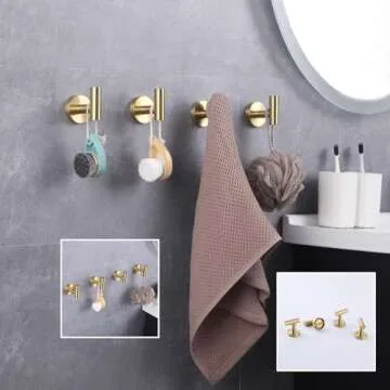 GERZWY SUS 304 Stainless Steel Bath Coat Hook Towel/Robe Clothes Hook for Bathroom Kitchen Modern Hotel Style Wall Mounted Brushed PVD Zirconium Gold 4 Pack AG1307B-BZ