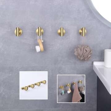 GERZWY SUS 304 Stainless Steel Bath Coat Hook Towel/Robe Clothes Hook for Bathroom Kitchen Modern Hotel Style Wall Mounted Brushed PVD Zirconium Gold 4 Pack AG1307B-BZ