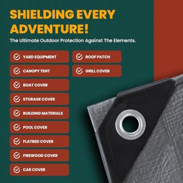 Large Waterproof Tarp - Heavy Duty 5 Mil Thick Poly Tarpaulin Ideal for Canopy Tents, Boats, RV or P...