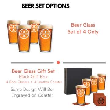 Personalized Beer Glass Set of 4 - Custom Engraved Drinking Pint Glasses - Great Gifts for Men, Women, Family - For Valentine's, Anniversary, Housewarming, Christmas