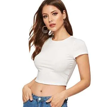SweatyRocks Women's Basic Short Sleeve Crop Top Slim Fit
