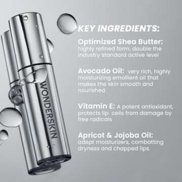 Wonderskin Lip Oil - Lip Rehab Serum Oil, Hydrating and Moisturizing Clear Serum for Dry Lips - Natural, Vegan and Non-sticky (Clear)