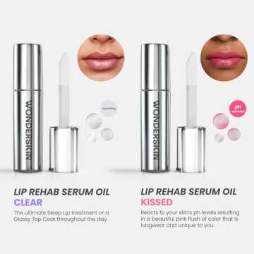 Wonderskin Lip Oil - Lip Rehab Serum Oil, Hydrating and Moisturizing Clear Serum for Dry Lips - Natural, Vegan and Non-sticky (Clear)