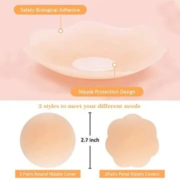 FJYQOP 8 Pairs Nipple Covers for Women, Silicone Reusable Pasties Adhesive Invisible Nippleless Covers Sticky Breast Petal Nude